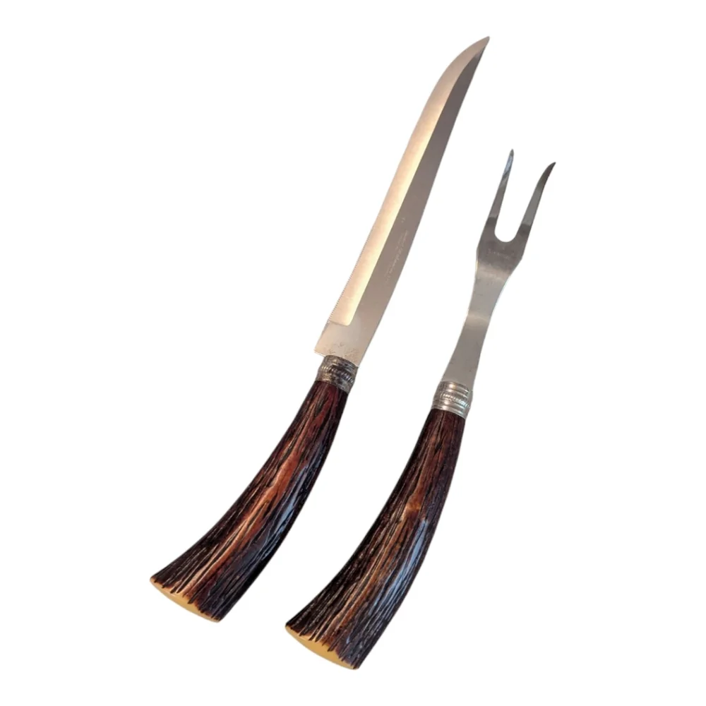 50s Washington Forge Carving Set Shiefeid Mirilium Stainless Steel Faux Antler